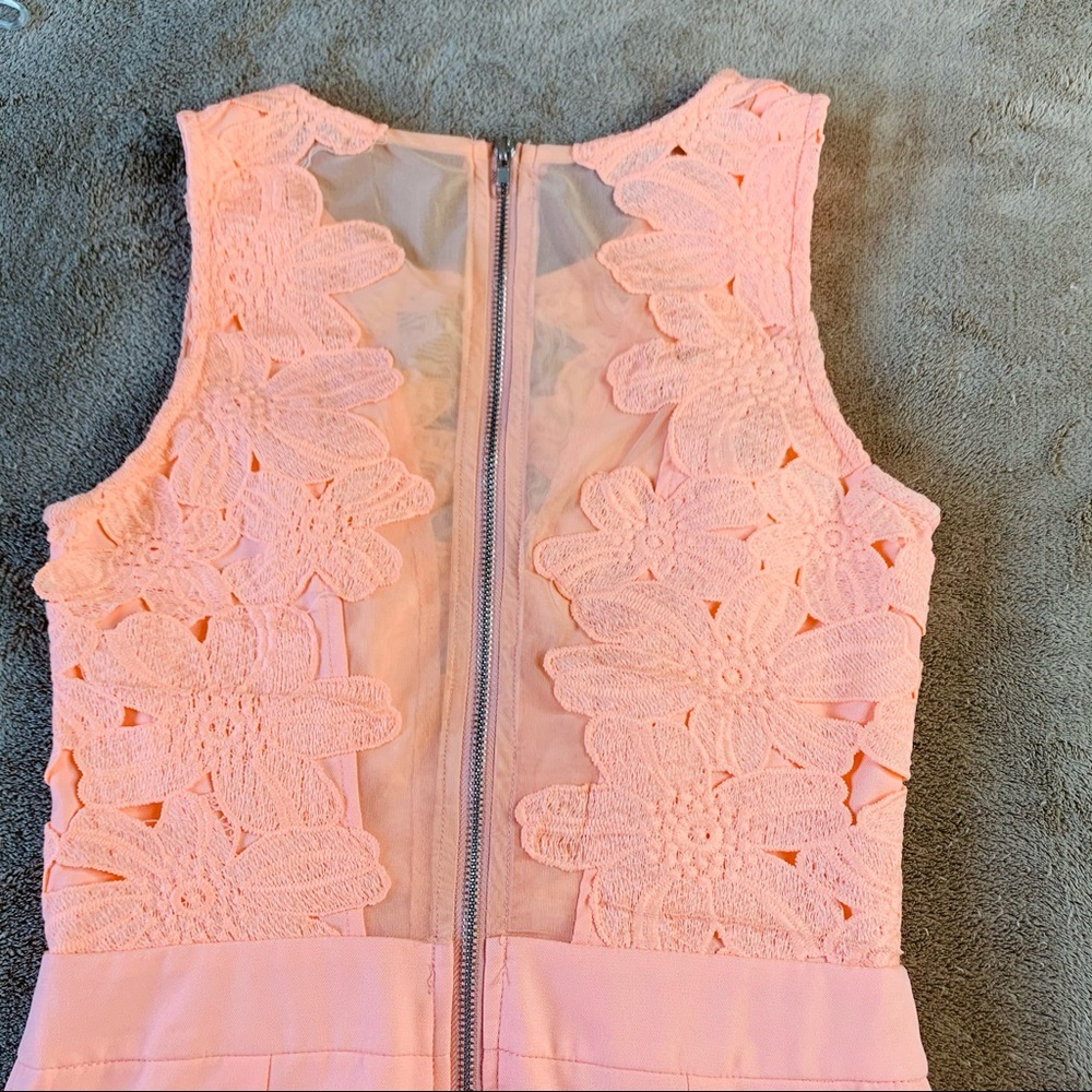 Tea & Cup Peach Sheer Mesh Lace Appliqué Romper S - Picture 8 of 13